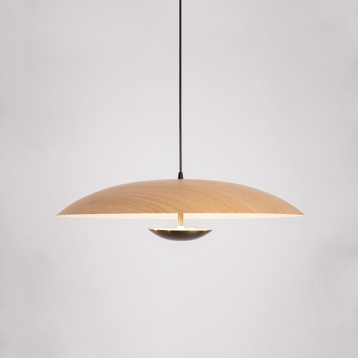 Ginger Nordic Pendant Light, metal with woodgrain and matte black finish, sleek design, ideal for modern interiors.