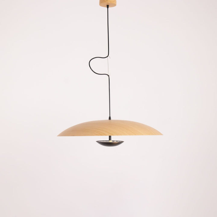 Ginger Nordic Pendant Light, metal with woodgrain and matte black finish, sleek design, ideal for modern interiors.
