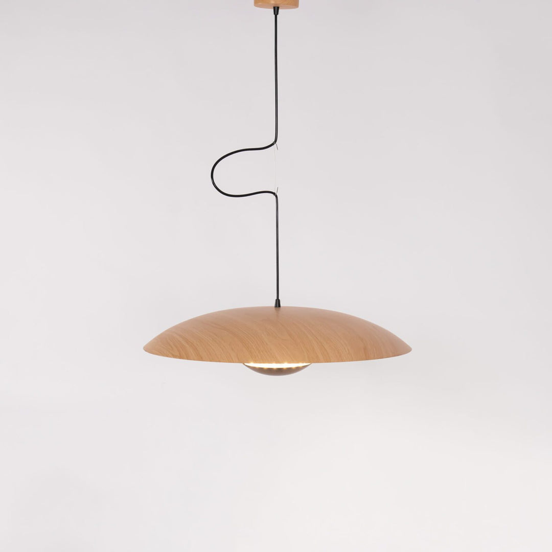 Ginger Nordic Pendant Light, metal with woodgrain and matte black finish, sleek design, ideal for modern interiors.