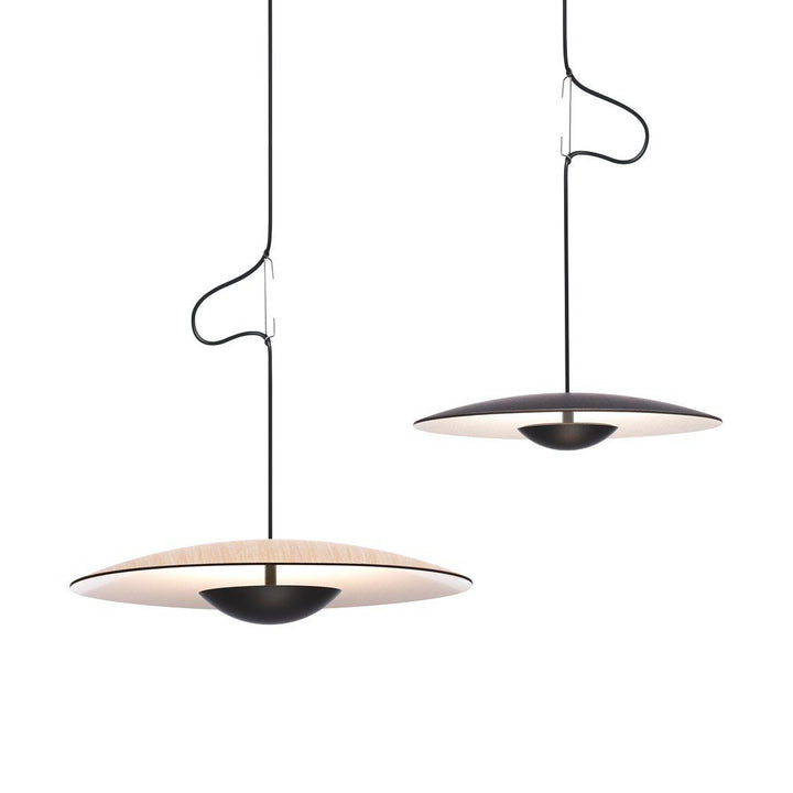 Ginger Nordic Pendant Light, metal with woodgrain and matte black finish, sleek design, ideal for modern interiors.