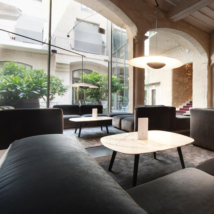 Ginger Nordic Pendant Light, metal with woodgrain and matte black finish, sleek design, ideal for modern interiors.