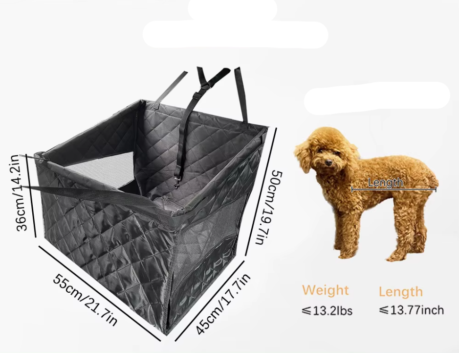 "Gray waterproof dog car seat protector with padded design and side protection, shields against dirt and scratches."