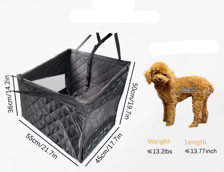 "Gray waterproof dog car seat protector with padded design and side protection, shields against dirt and scratches."