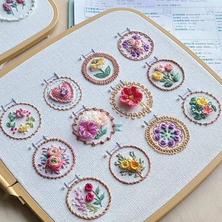 Unisex Small Flower Frame Embroidery Kit | DIY Craft Art