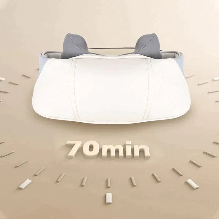 Heated neck and shoulder massager for deep relaxation, mimics human hands, portable, with adjustable heat and intensity.