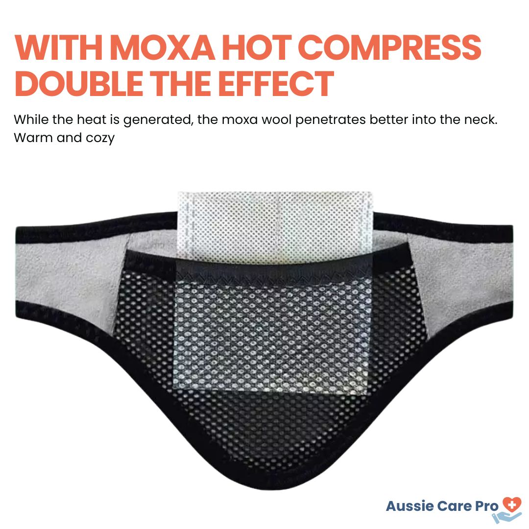 Heated neck wrap in ultra-soft fabric, offering adjustable heat therapy for men and women to ease neck and shoulder tension.