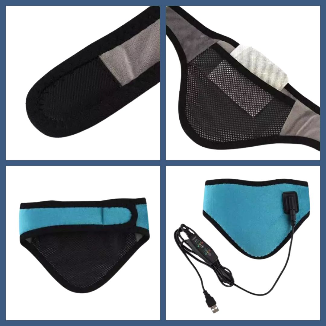 Heated neck wrap in ultra-soft fabric, offering adjustable heat therapy for men and women to ease neck and shoulder tension.
