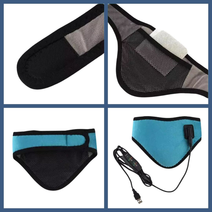 Heated neck wrap in ultra-soft fabric, offering adjustable heat therapy for men and women to ease neck and shoulder tension.