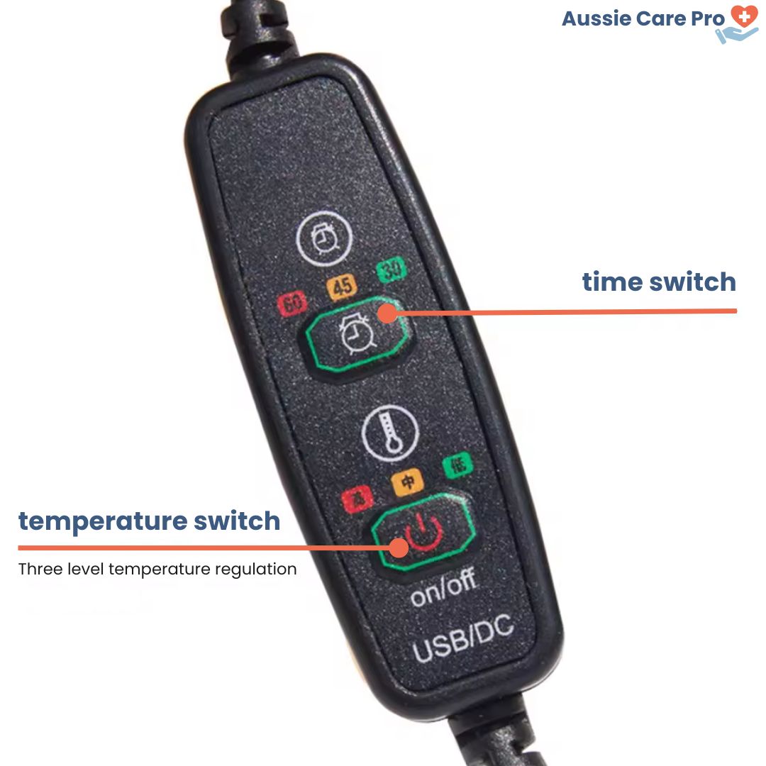 Heated neck wrap in ultra-soft fabric, offering adjustable heat therapy for men and women to ease neck and shoulder tension.