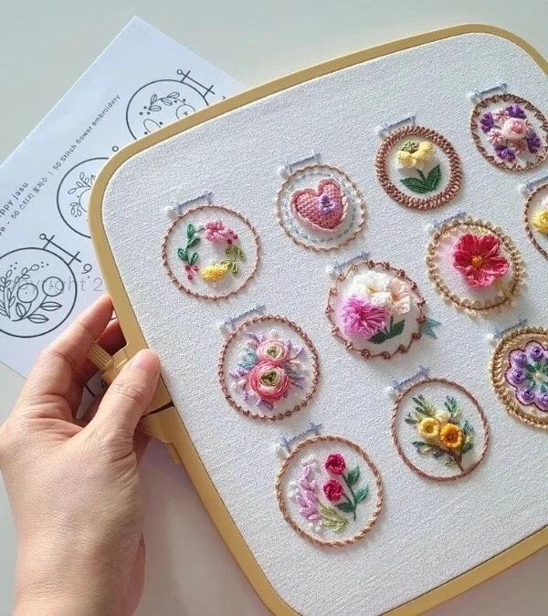 Unisex Small Flower Frame Embroidery Kit | DIY Craft Art