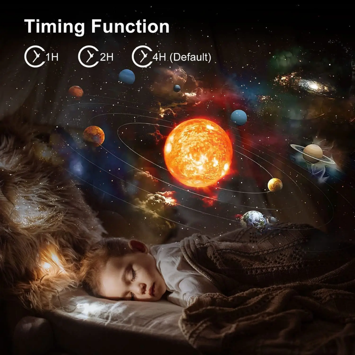 "Home Galaxy Projector displaying colorful starry night with 360° rotation for full-room relaxation ambiance."