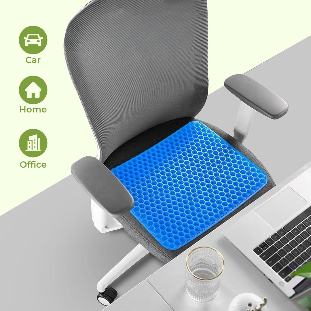 "Honeycomb gel seat cushion with removable cover, featuring non-slip base, enhances comfort and supports posture for chairs."