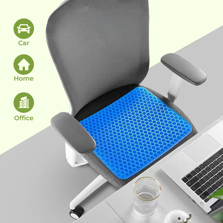 "Honeycomb gel seat cushion with removable cover, featuring non-slip base, enhances comfort and supports posture for chairs."