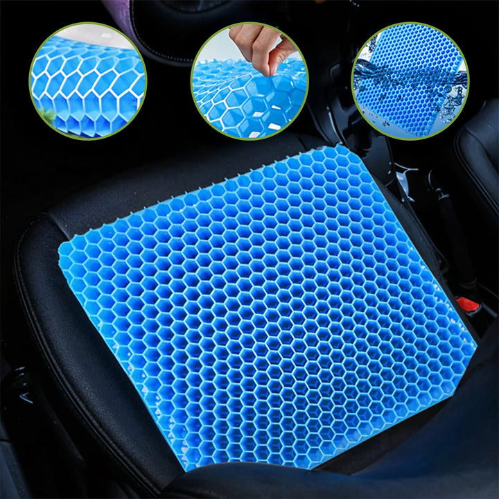 "Honeycomb gel seat cushion with removable cover, featuring non-slip base, enhances comfort and supports posture for chairs."
