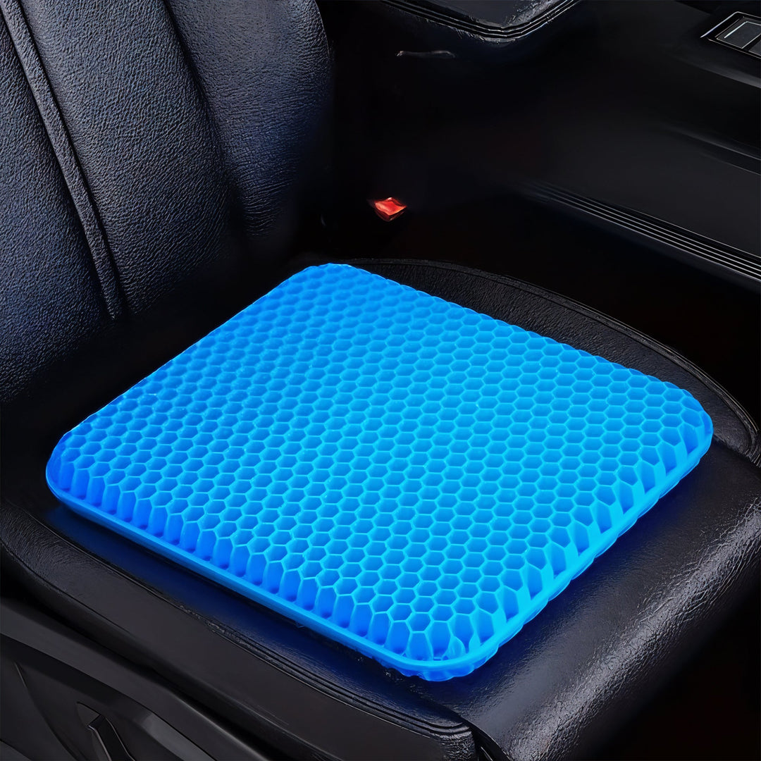 "Honeycomb gel seat cushion with removable cover, featuring non-slip base, enhances comfort and supports posture for chairs."