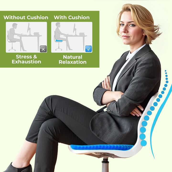 "Honeycomb gel seat cushion with removable cover, featuring non-slip base, enhances comfort and supports posture for chairs."