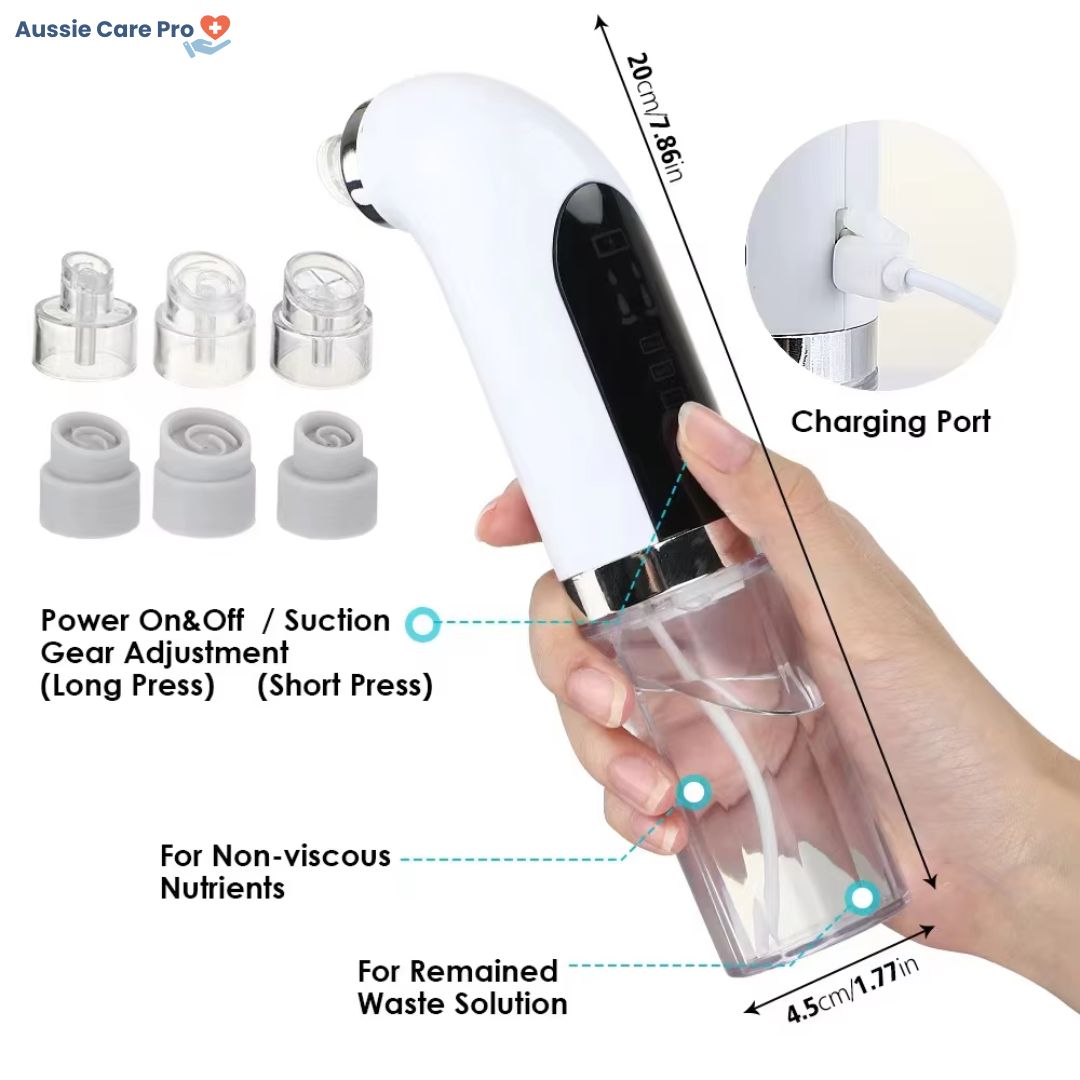 "Hydrodermabrasion facial cleaner with vacuum machine in white, featuring a compact design for deep hydration and exfoliation
