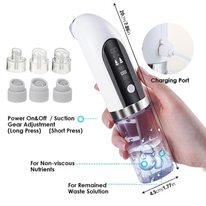 "Hydrodermabrasion facial cleaner with vacuum machine in white, featuring a compact design for deep hydration and exfoliation