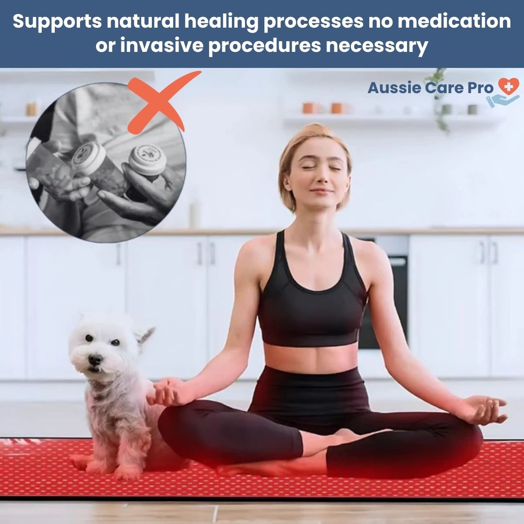 InfraGlow red light therapy mat for pain relief and recovery, featuring dual-wavelength tech and 630 LED beads, full-body use