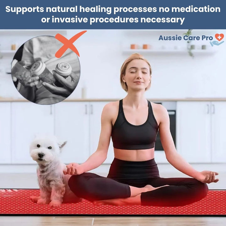 InfraGlow red light therapy mat for pain relief and recovery, featuring dual-wavelength tech and 630 LED beads, full-body use