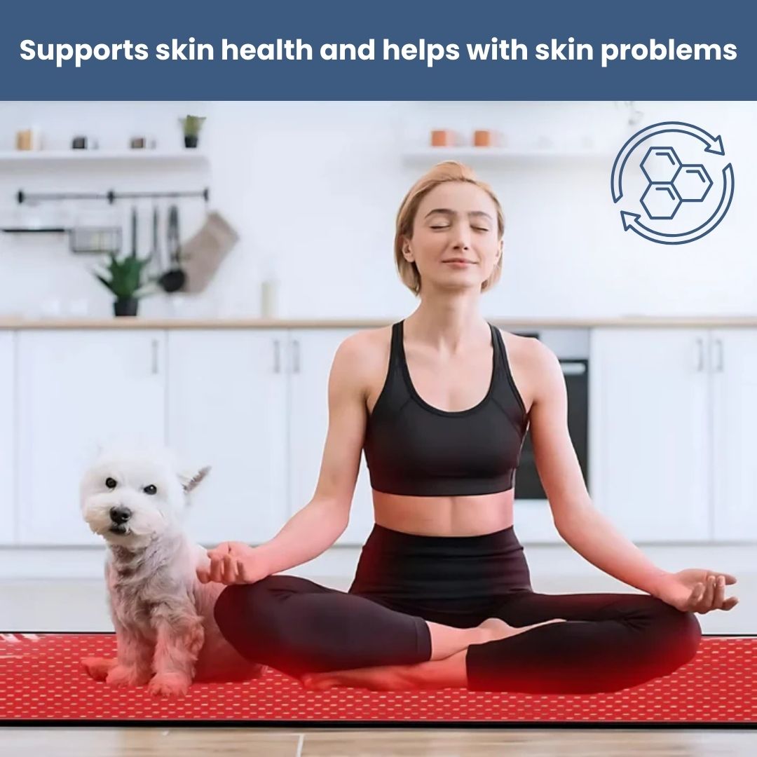 InfraGlow red light therapy mat for pain relief and recovery, featuring dual-wavelength tech and 630 LED beads, full-body use