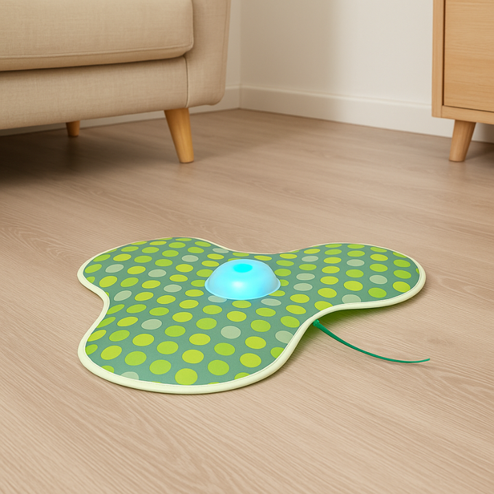 Interactive indoor cat toy with realistic mouse sounds, vibrant colors, and motion, designed for active feline play.