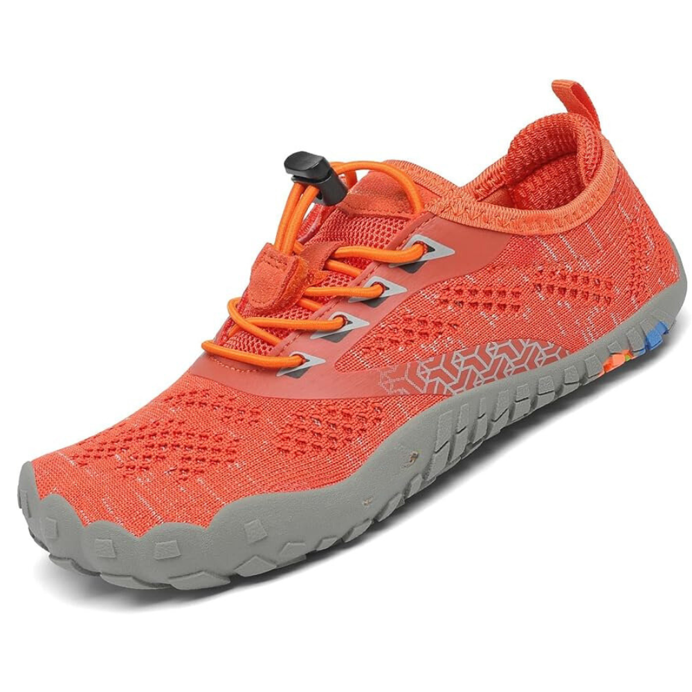 "Kids barefoot sneakers, flexible mesh with thin soles, vibrant colors, breathable design, ideal for active playtime."