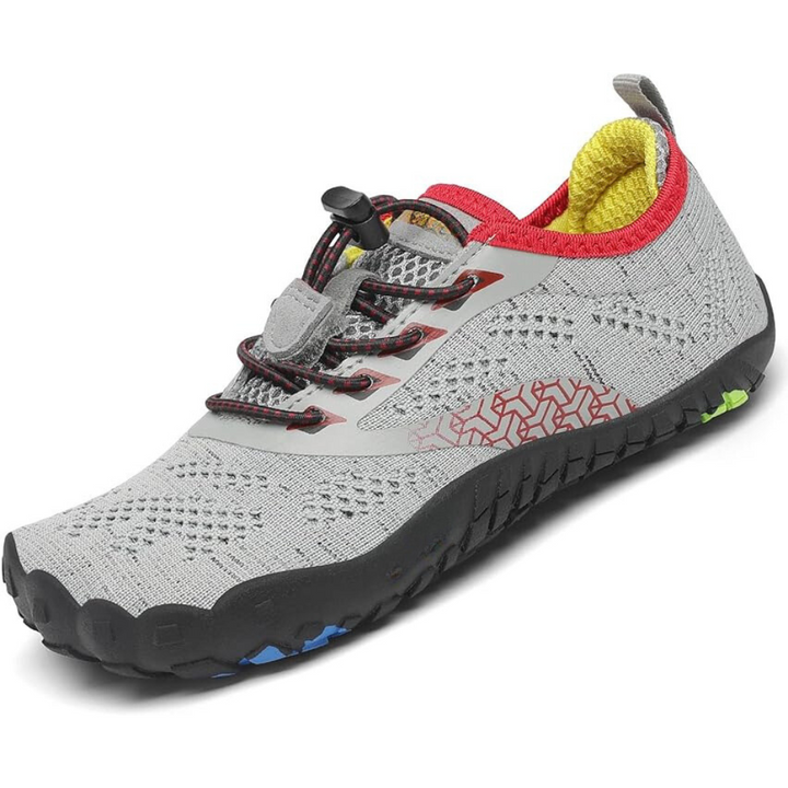 "Kids barefoot sneakers, flexible mesh with thin soles, vibrant colors, breathable design, ideal for active playtime."