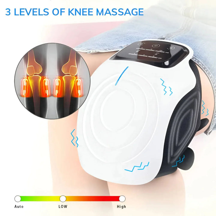 "Knee massager machine with heat and vibration therapy, featuring an ergonomic design for pain relief and mobility improvemen