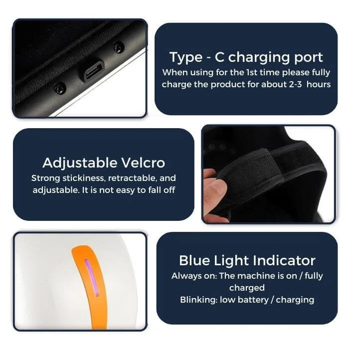 "Knee massager with heat, red-light therapy, and adjustable settings for pain relief, featuring a sleek, ergonomic design."