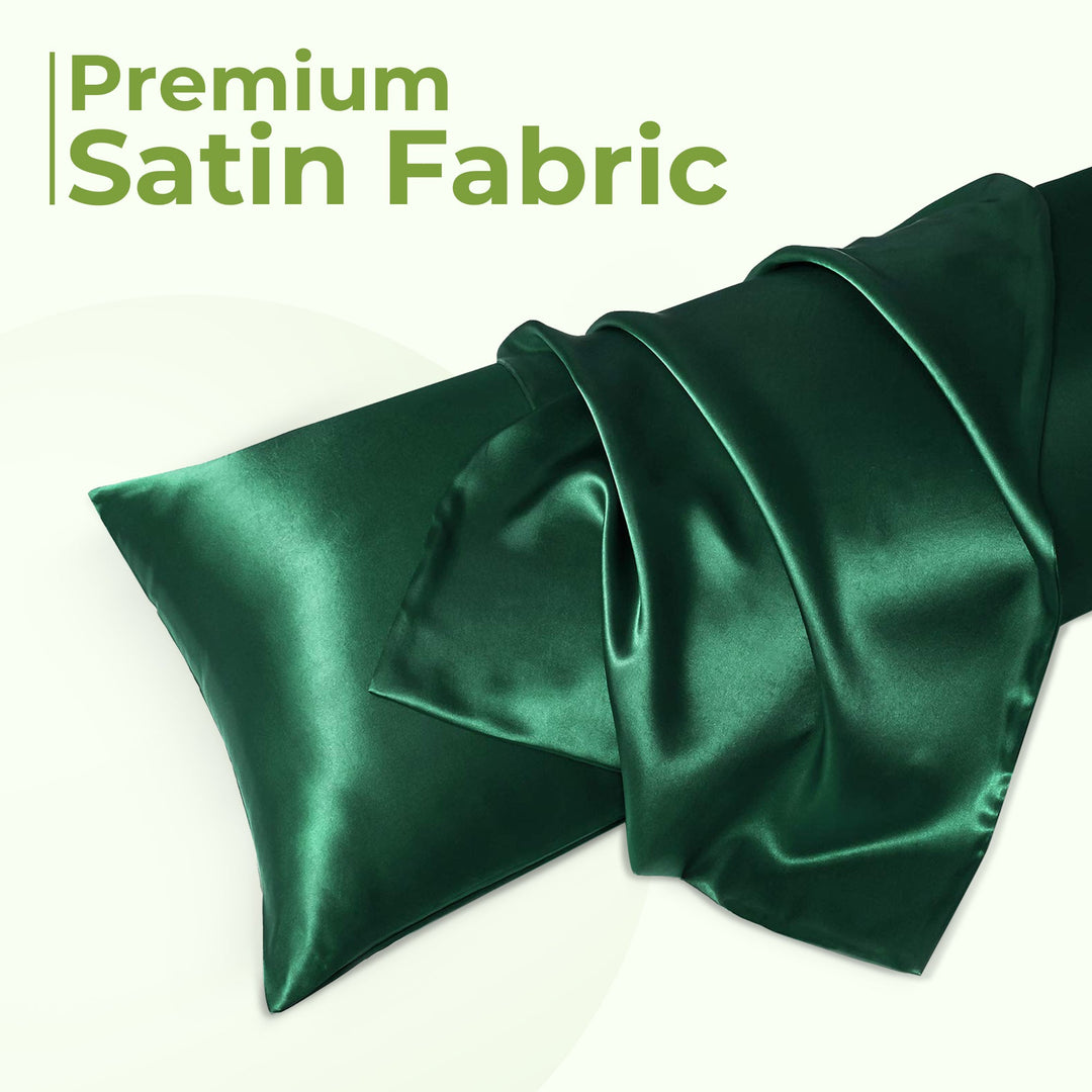 "Luxurious full size satin sheets with deep pockets, silky sheen in elegant colors, draped beautifully on a bed."