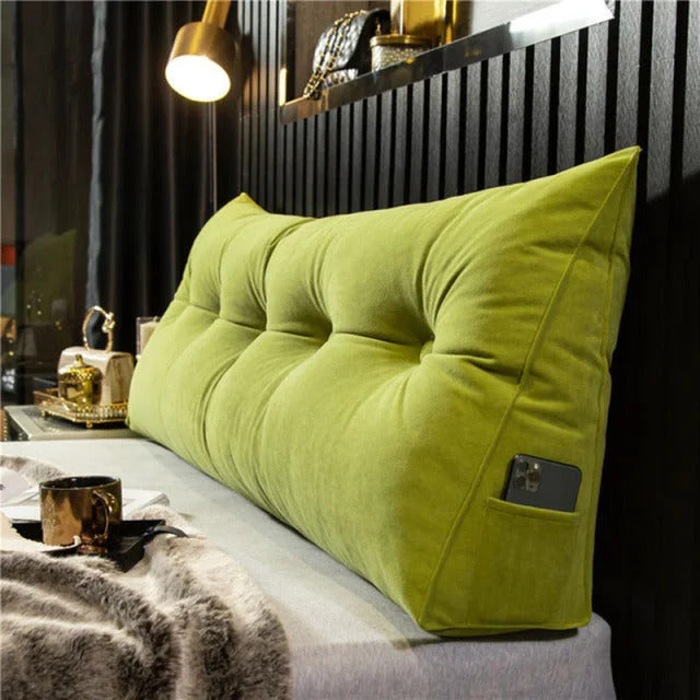 "Luxury Ergonomic Wedge Pillow; soft, angled design for back and neck support; ideal for reading, relaxing, versatile colors.