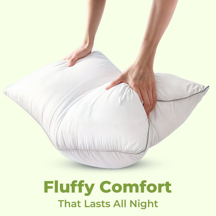 "Luxury bed pillow with cooling down alternative and feathers, plush white texture for ultimate comfort and support."