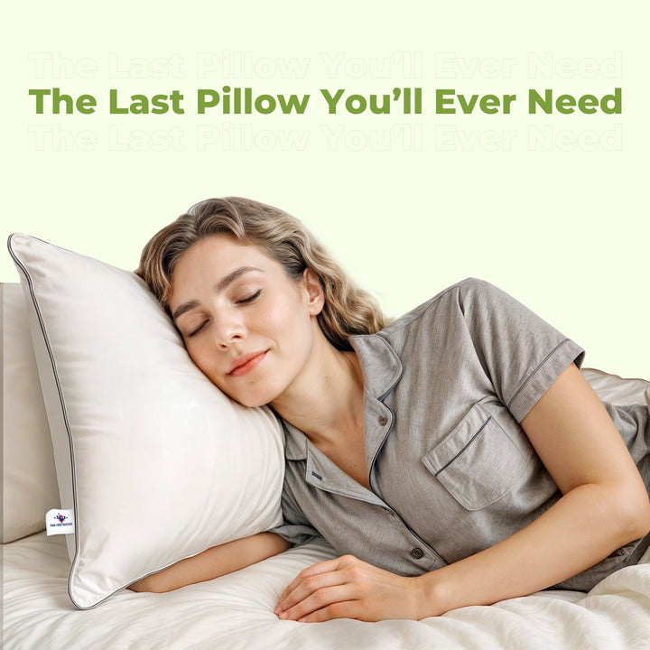 "Luxury bed pillow with cooling down alternative and feathers, plush white texture for ultimate comfort and support."