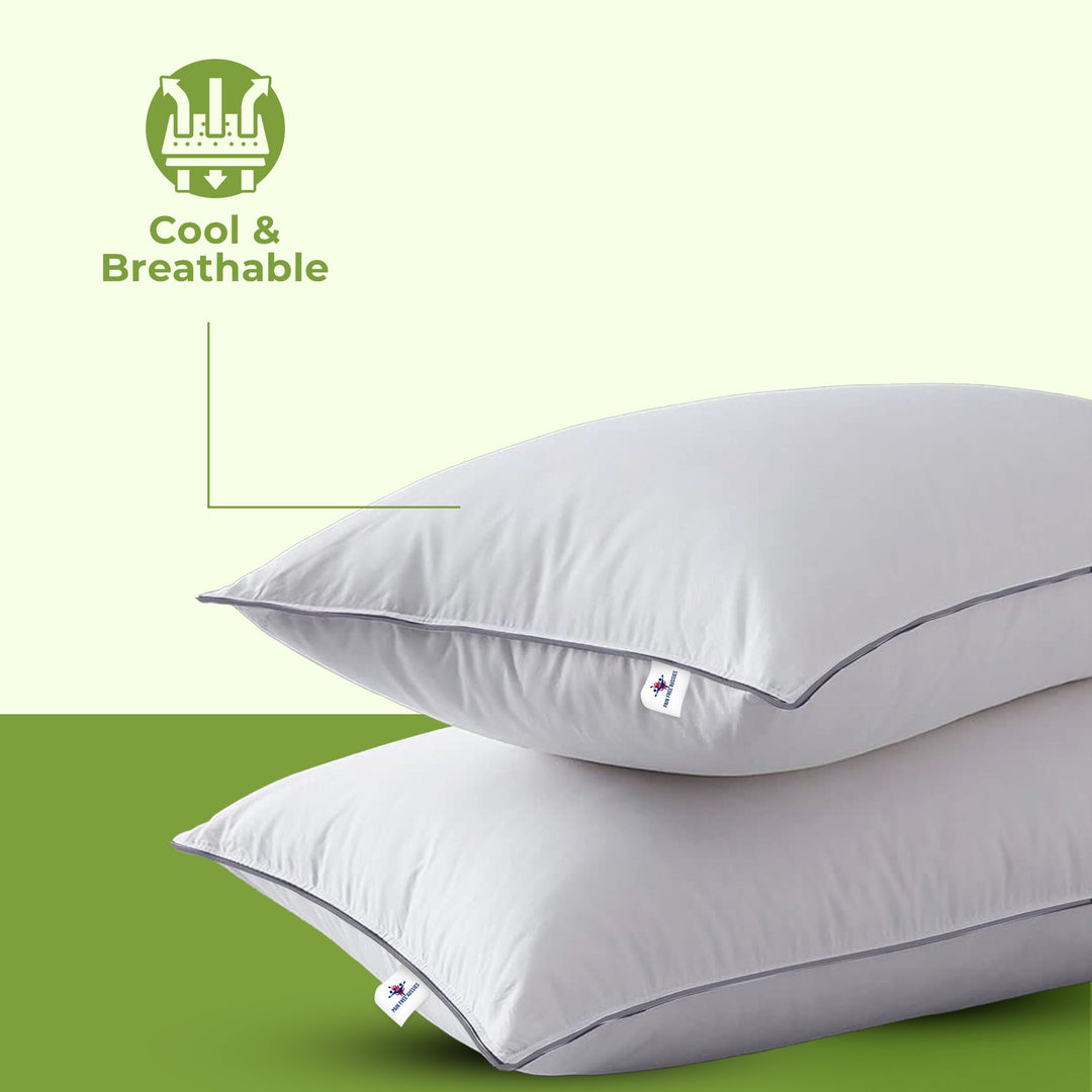 "Luxury bed pillow with cooling down alternative and feathers, plush white texture for ultimate comfort and support."
