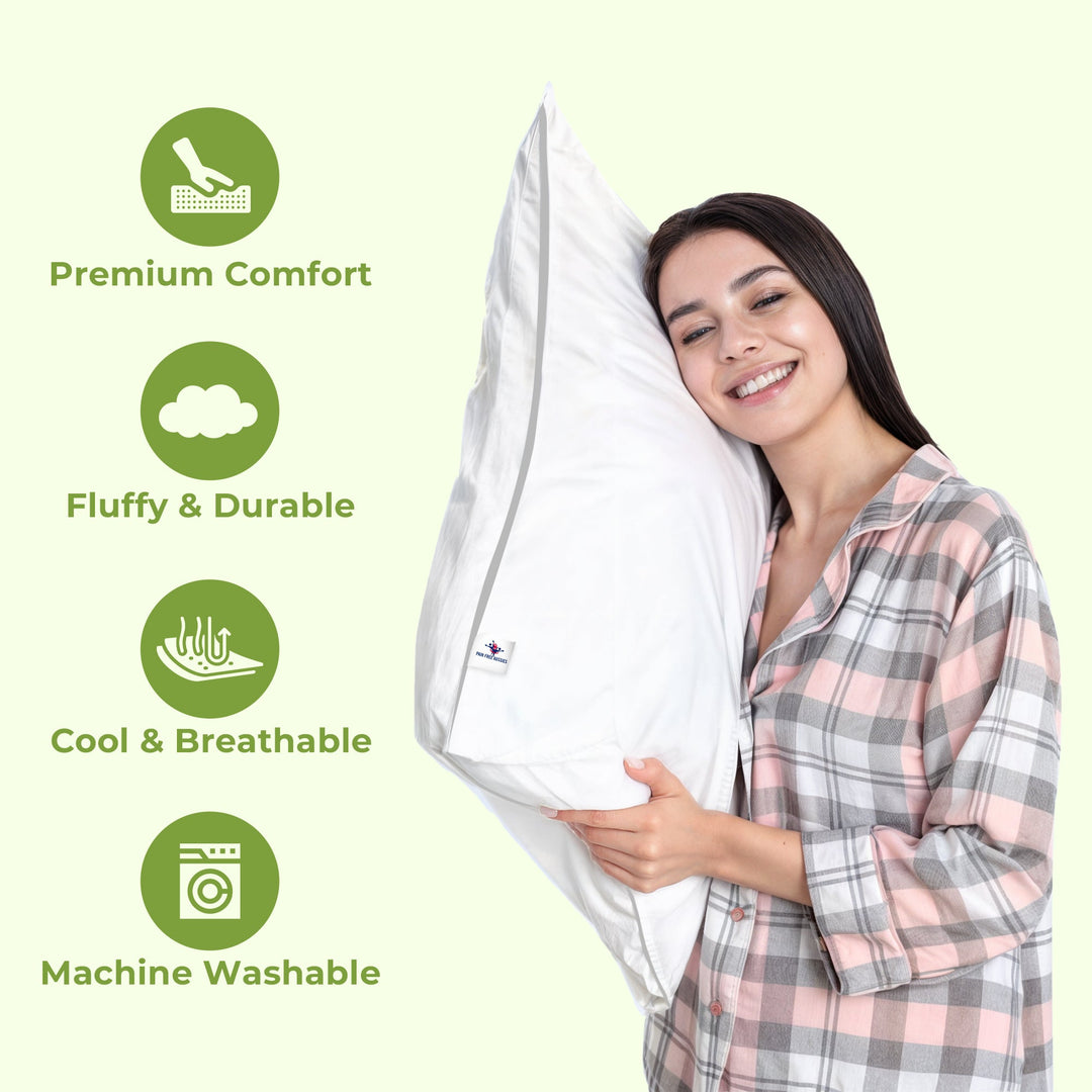 "Luxury bed pillow with cooling down alternative and feathers, plush white texture for ultimate comfort and support."