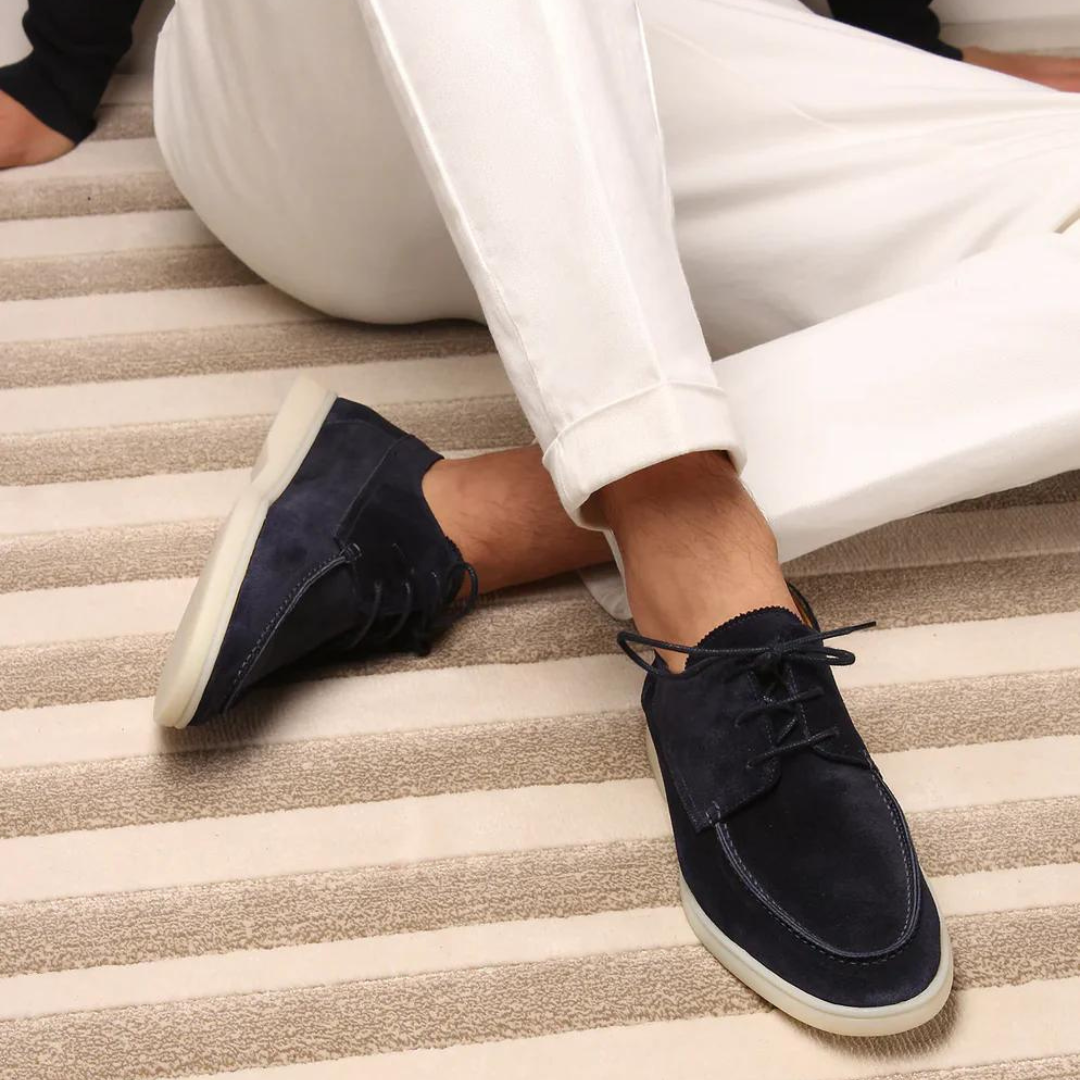 Luxury men's leather lace-up loafers in beige, sleek design, perfect for formal or casual occasions. Elegant and comfortable.