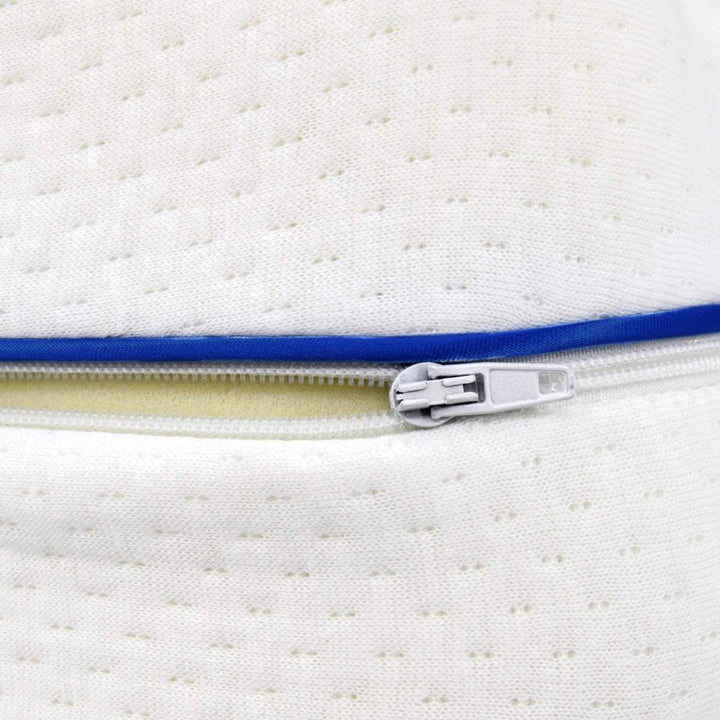 "Memory foam leg and knee support pillow in grey, pink, and white for pain relief, shown in various color options."