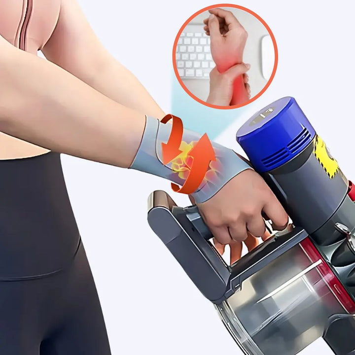 "Men's adjustable wrist support brace, black breathable fabric, sleek design, for pain relief, carpal tunnel and strain."