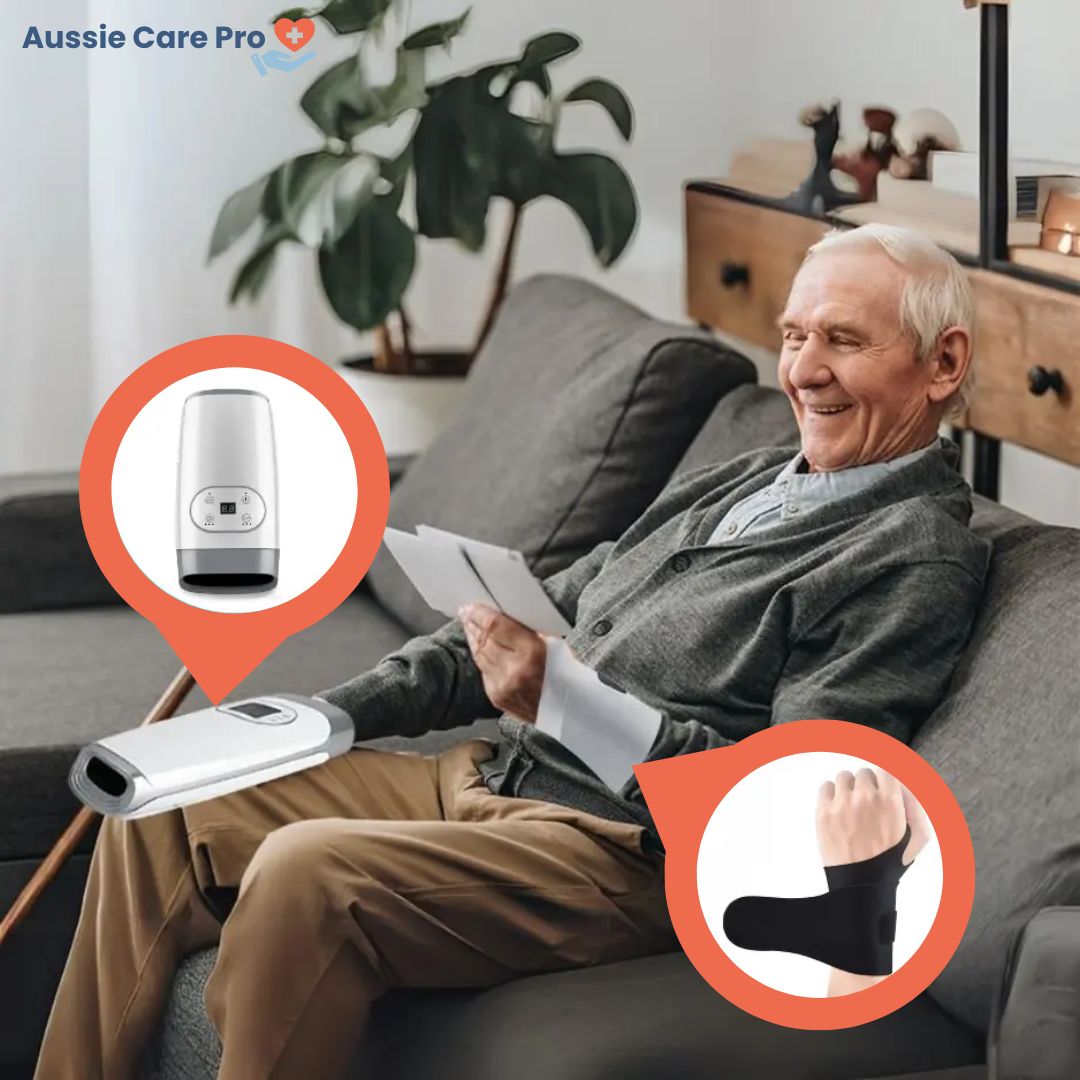 "Men's adjustable wrist support brace, black breathable fabric, sleek design, for pain relief, carpal tunnel and strain."