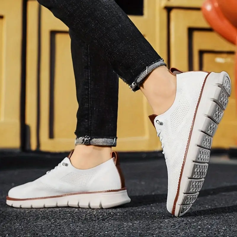 "Men's breathable lightweight stretch shoes, ultra comfort design, feather-light, versatile, knit material, stylish colors."