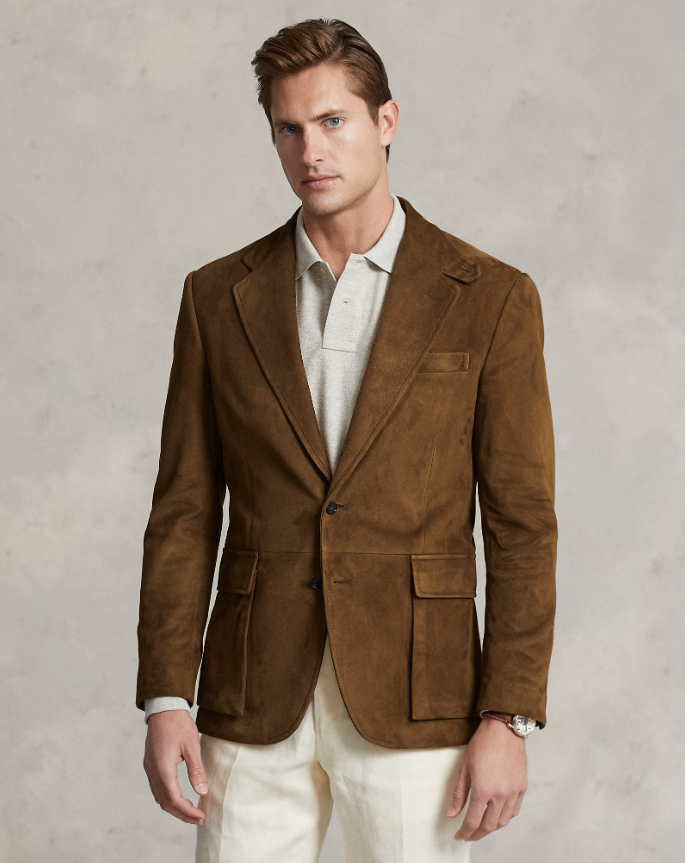 "Men's dark brown blazer with classic cut, modern details; ideal for business or events; tailored elegance for style."