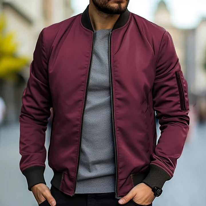 Men's lightweight bomber jacket, classic sleek design in khaki, casual fit, versatile for smart-casual and everyday wear.