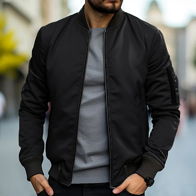Men's lightweight bomber jacket, classic sleek design in khaki, casual fit, versatile for smart-casual and everyday wear.