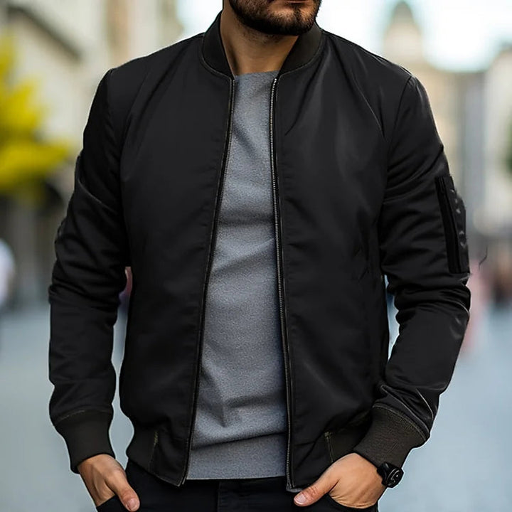 Men's lightweight bomber jacket, classic sleek design in khaki, casual fit, versatile for smart-casual and everyday wear.