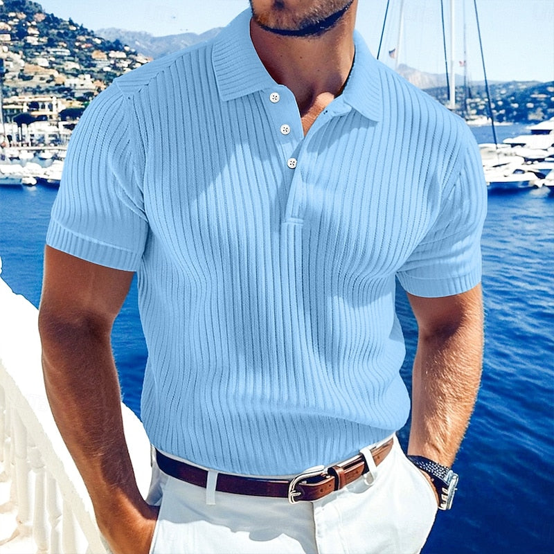 "Men's lightweight summer polo shirt in breathable fabric, perfect for warm weather and casual elegance."