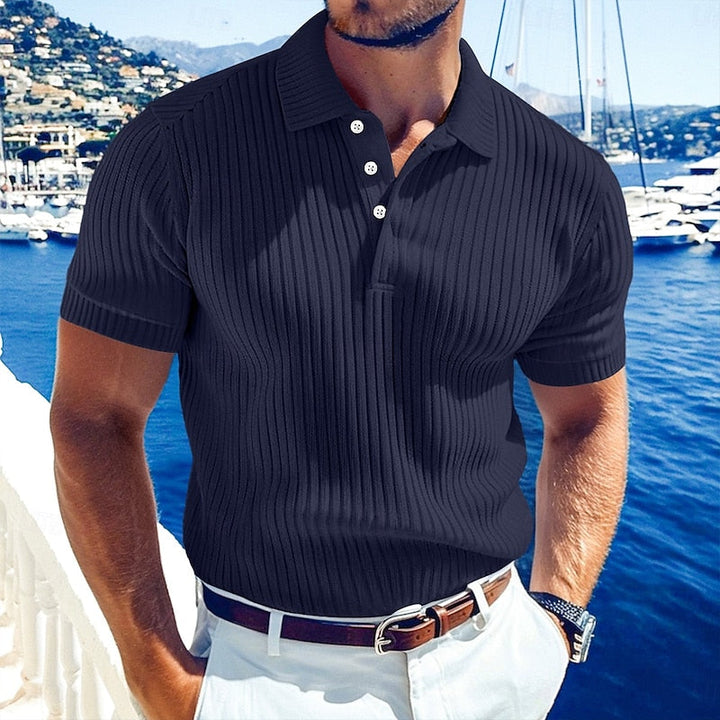 "Men's lightweight summer polo shirt in breathable fabric, perfect for warm weather and casual elegance."