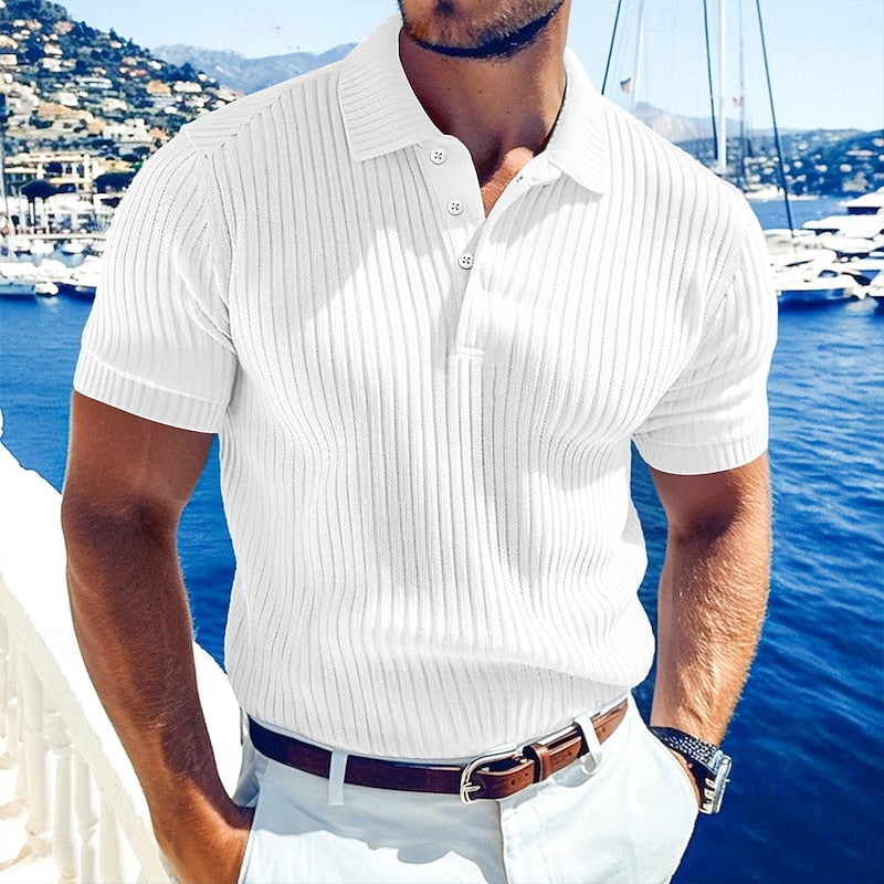 "Men's lightweight summer polo shirt in breathable fabric, perfect for warm weather and casual elegance."