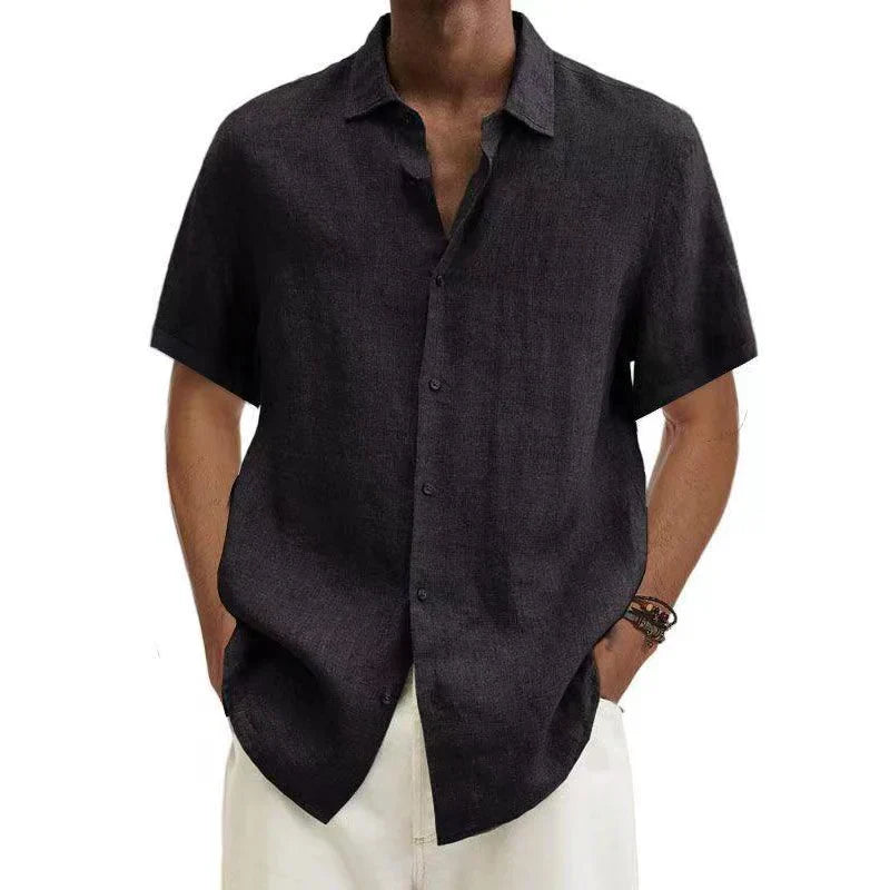 "Mens linen button-down shirt, breathable & stylish, classic design, white color, long sleeves, perfect for casual or formal 