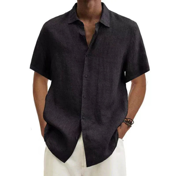"Mens linen button-down shirt, breathable & stylish, classic design, white color, long sleeves, perfect for casual or formal 